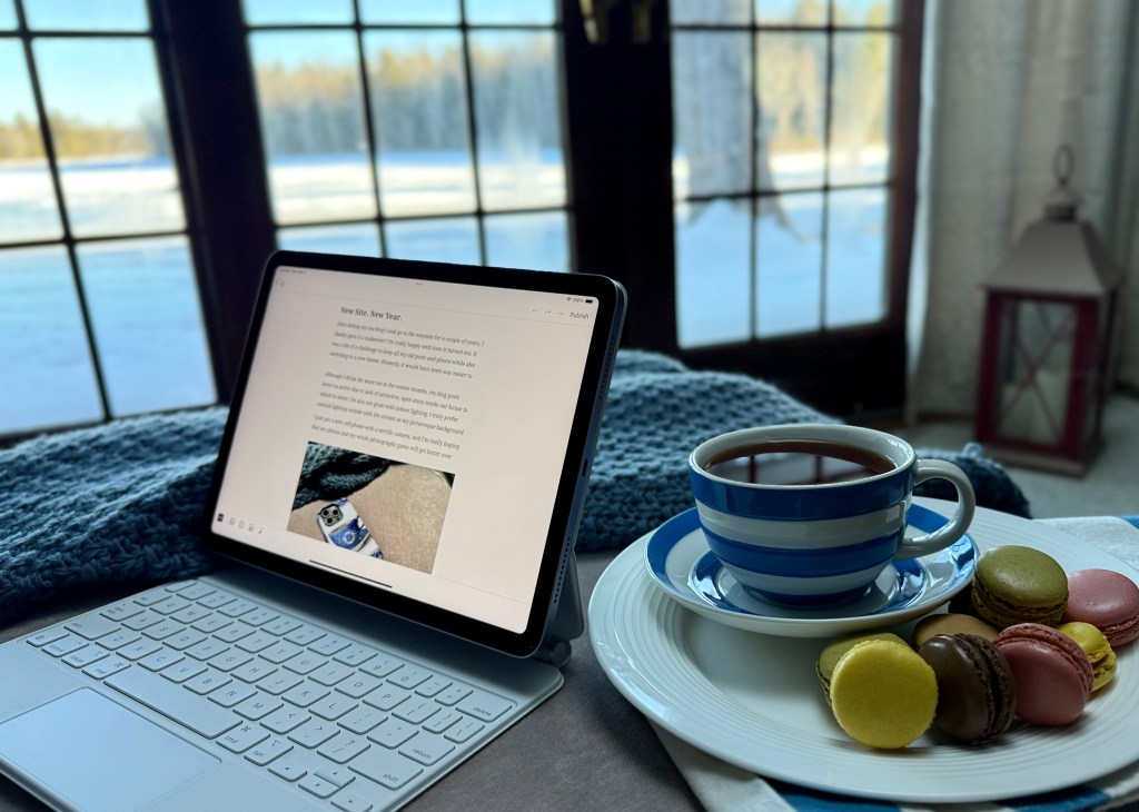 Writing blog post with a cup of tea